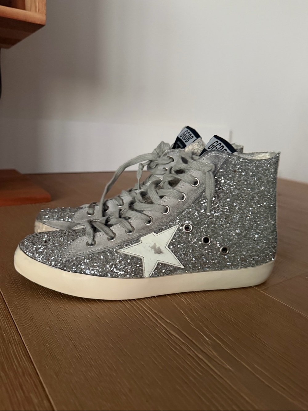 Golden Goose Silver Glitter High-Top Francy Sneakers Size 39 - Picture 1 of 4